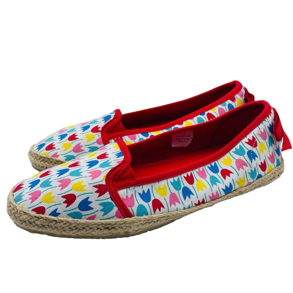 Hanna Andersson Girls Tanja Espadrille Slip On Shoes Size 4 Red Colorful Tulips - Picture 12 of 12